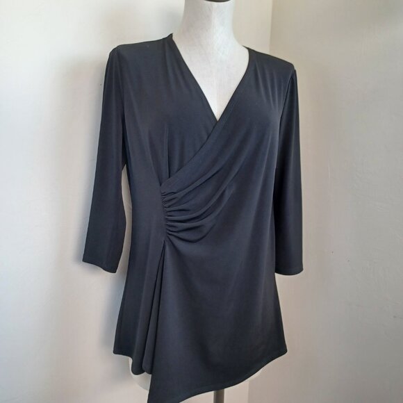 Clara Sun Woo Top Black Side Gathered Drape Stretch Knit Tunic Womens Medium - Picture 10 of 11